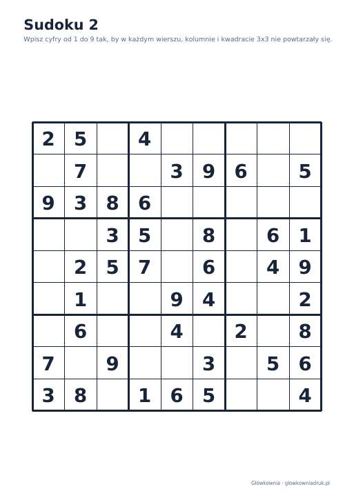 Sudoku duży druk (łatwe) – zestaw 5