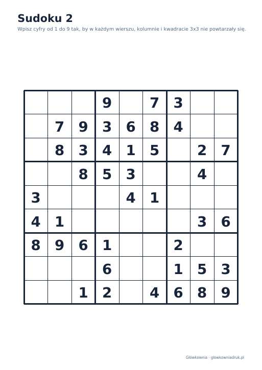 Sudoku duży druk (łatwe) – zestaw 6