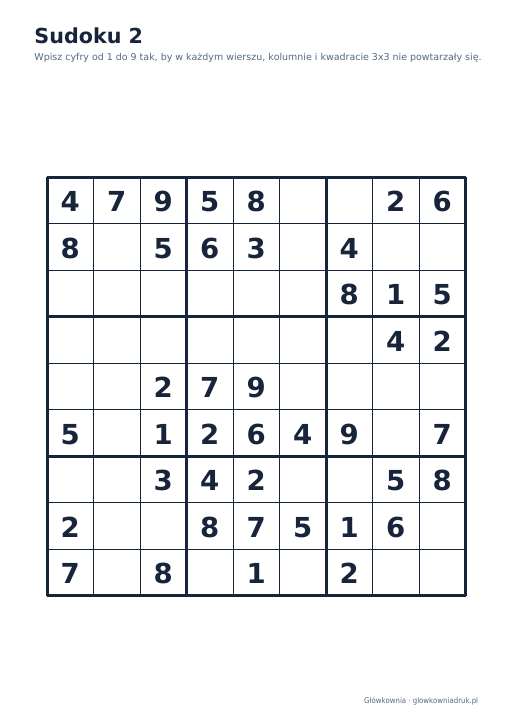 Sudoku duży druk (łatwe) – zestaw 7