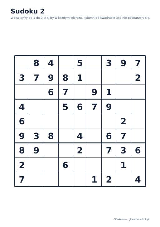 Sudoku duży druk (łatwe) – zestaw 8