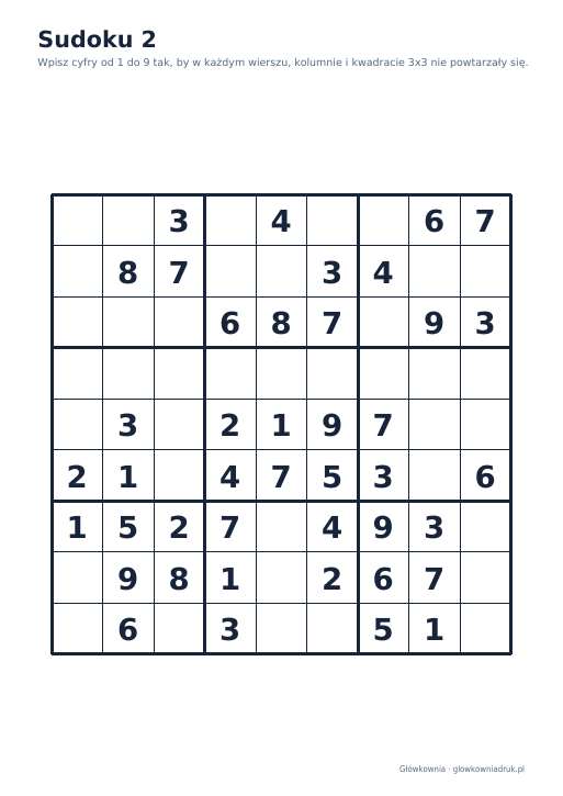 Sudoku duży druk (łatwe) – zestaw 9
