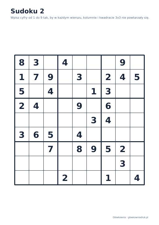 Sudoku duży druk (średnie) – zestaw 12