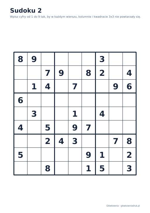 Sudoku duży druk (średnie) – zestaw 25