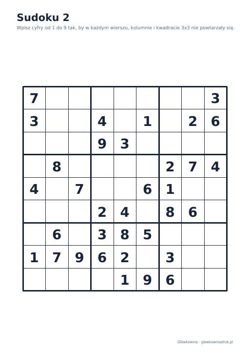 Sudoku duży druk (średnie) – zestaw 7