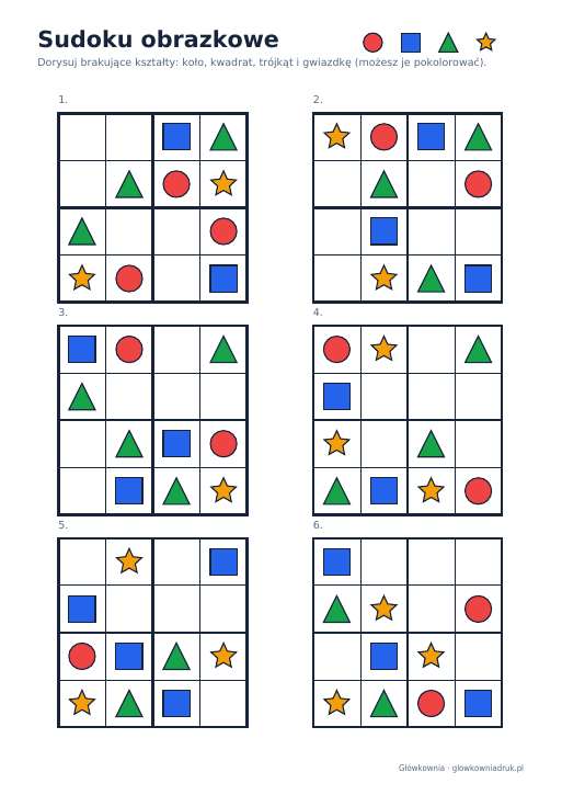 Sudoku obrazkowe 4×4: 18 łamigłówek
