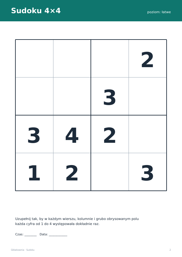 Sudoku do druku, zestaw 1