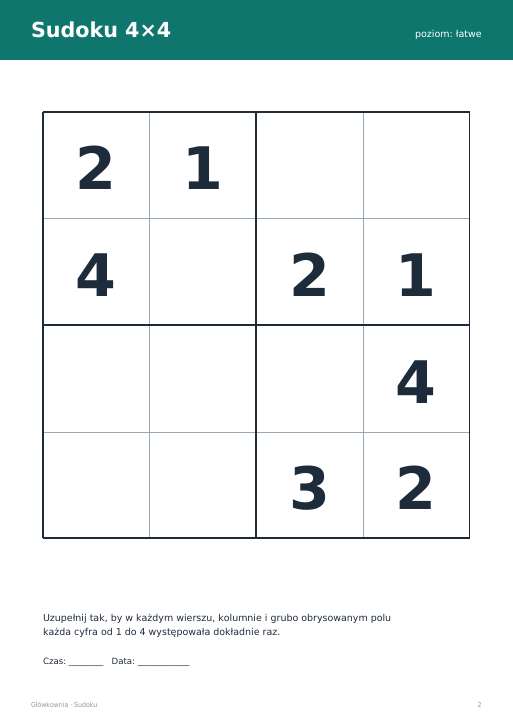 Sudoku do druku, zestaw 11