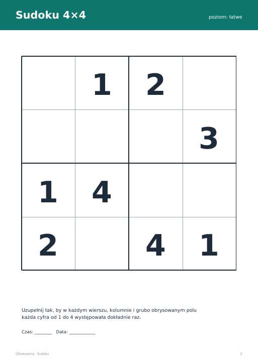 Sudoku do druku, zestaw 12