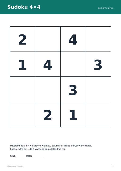 Sudoku do druku, zestaw 25