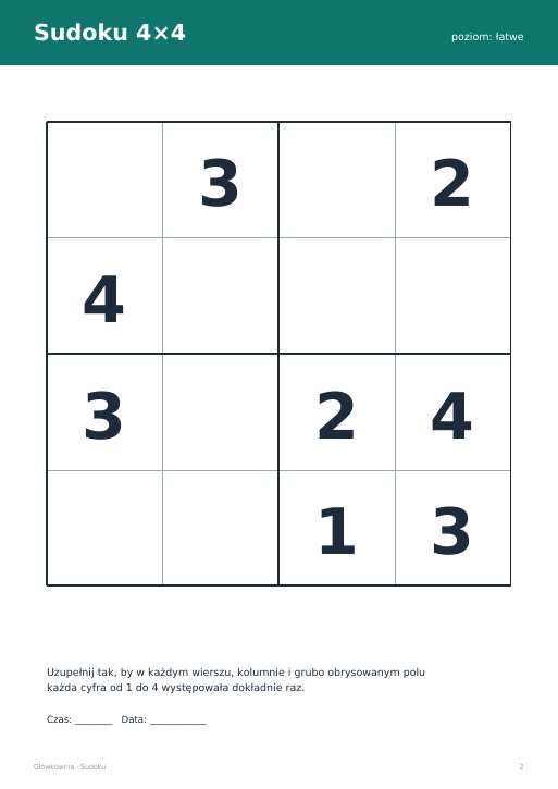 Sudoku do druku, zestaw 28