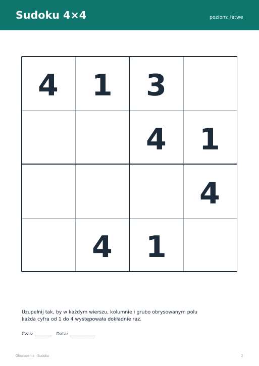 Sudoku do druku, zestaw 4