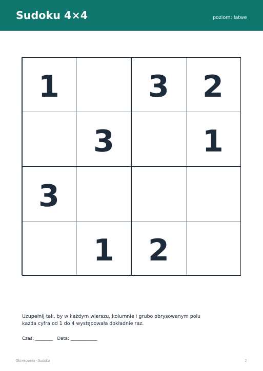 Sudoku do druku, zestaw 6