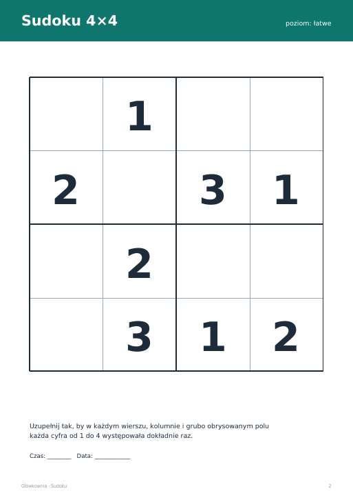 Sudoku do druku, zestaw 70