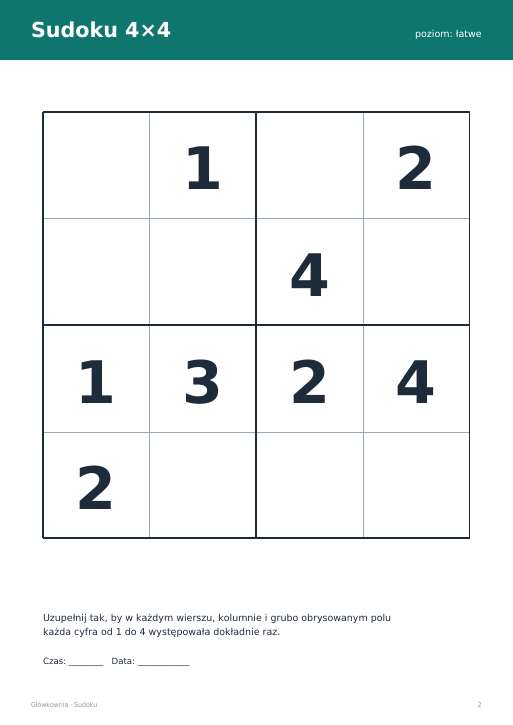 Sudoku do druku, zestaw 72