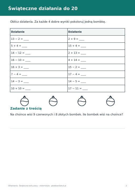 Świąteczne karty pracy z matematyki – klasy 1–3