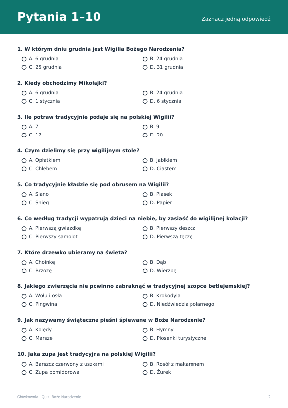 Świąteczny quiz o tradycjach