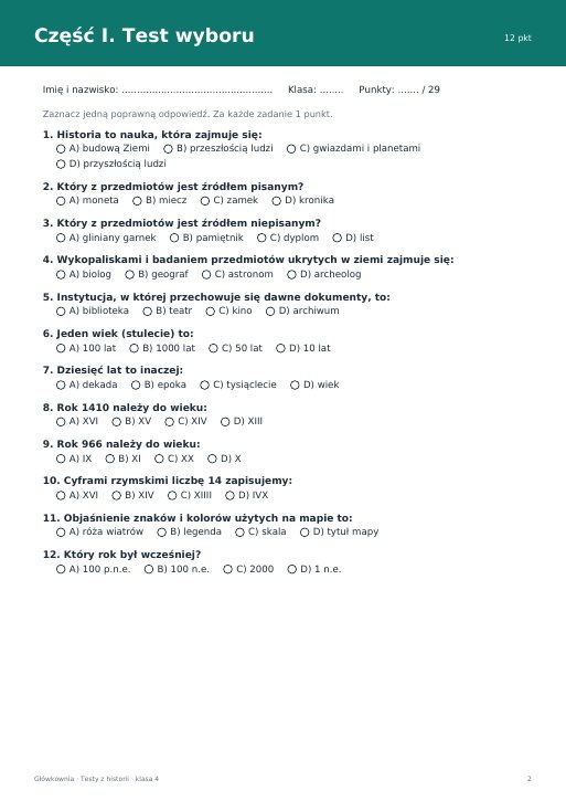 Test: Historia i czas (klasa 4)