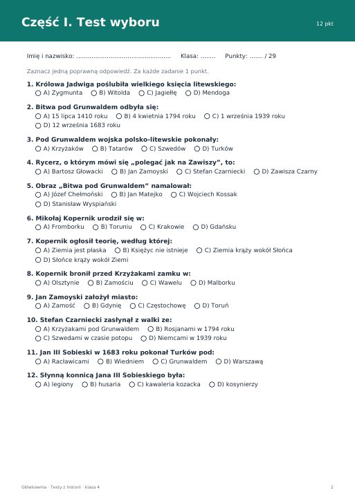 Test: Jagiellonowie i dawna Rzeczpospolita (klasa 4)