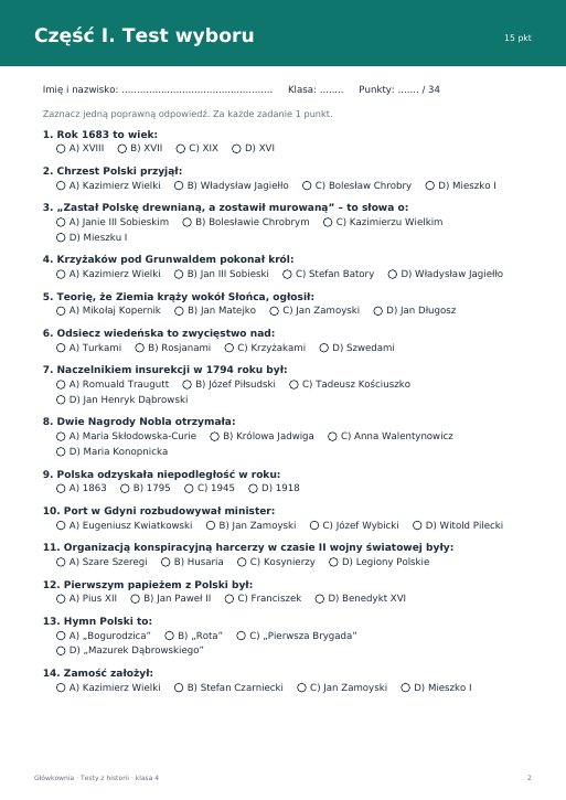 Test na koniec klasy 4 z historii (klasa 4)