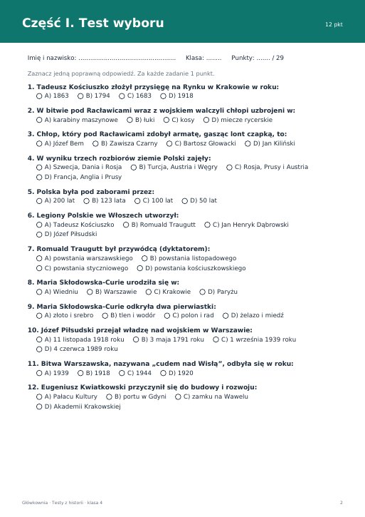 Test: Walka o niepodległość (klasa 4)