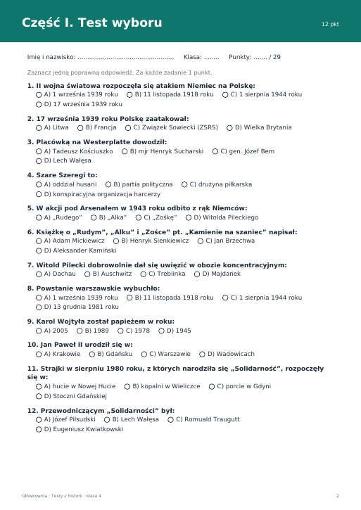 Test: Polska w XX wieku (klasa 4)
