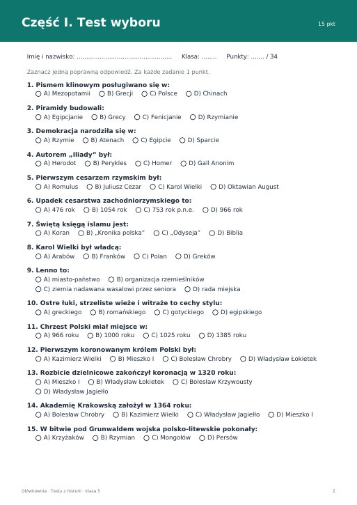 Test na koniec klasy 5 (klasa 5)