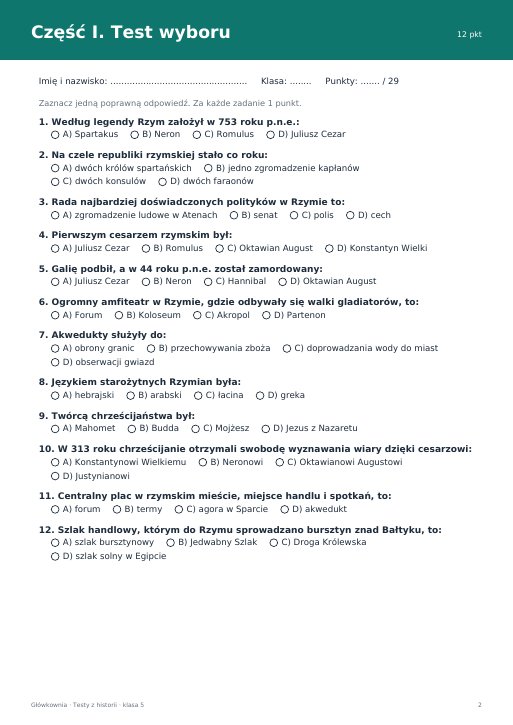 Test: Starożytny Rzym (klasa 5)