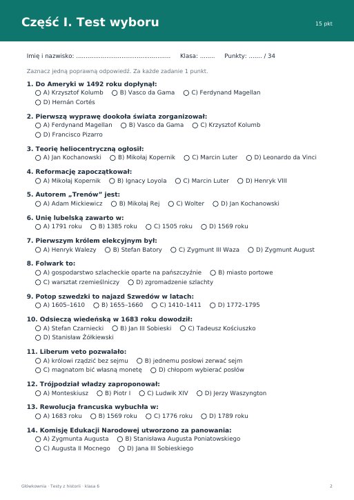 Test na koniec klasy 6 (klasa 6)
