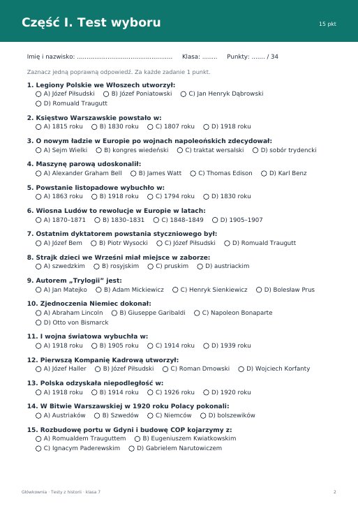 Test na koniec klasy 7 (klasa 7)