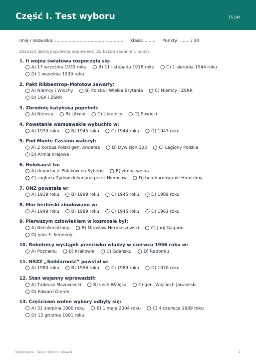 Test na koniec klasy 8 (klasa 8)