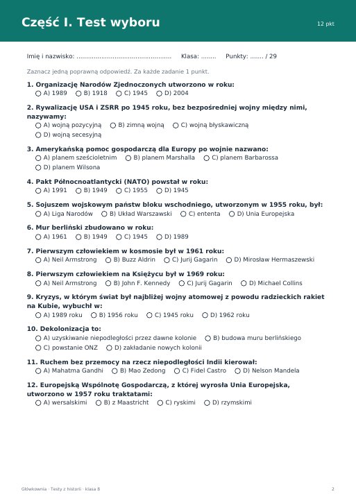 Test: Świat po II wojnie światowej (klasa 8)