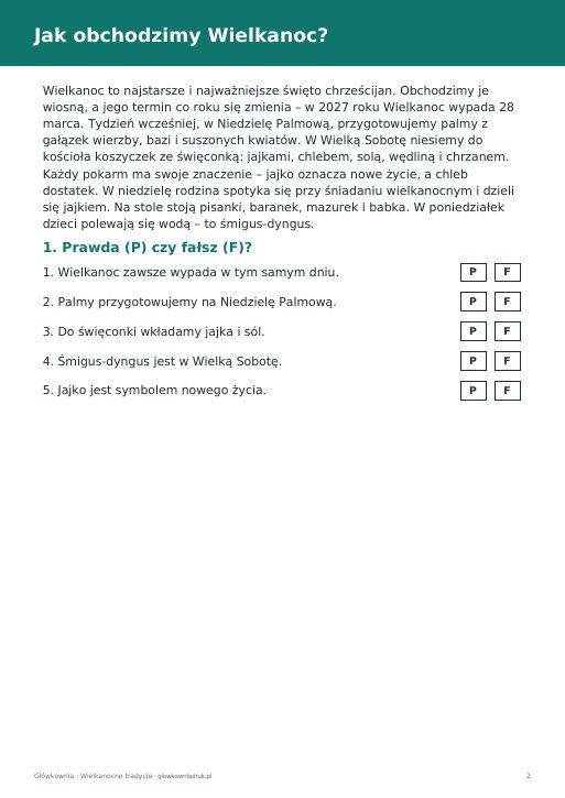 Wielkanocne tradycje – karta pracy