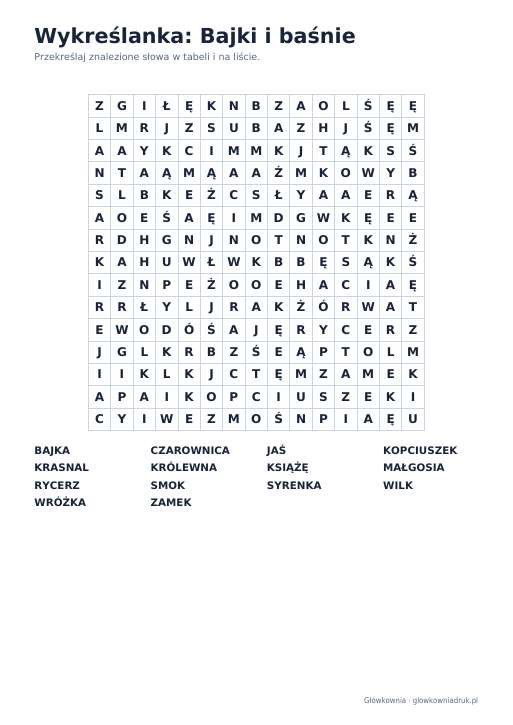 Wykreślanka: Bajki i baśnie