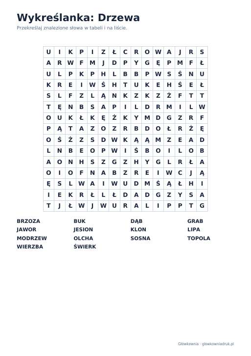 Wykreślanka: Drzewa