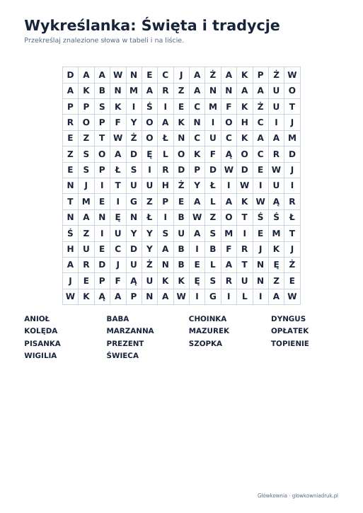 Wykreślanka: Święta i tradycje