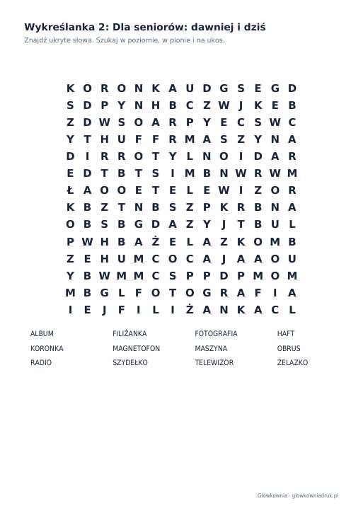 Wykreślanki: dla seniorów: dawniej i dziś, zestaw 2