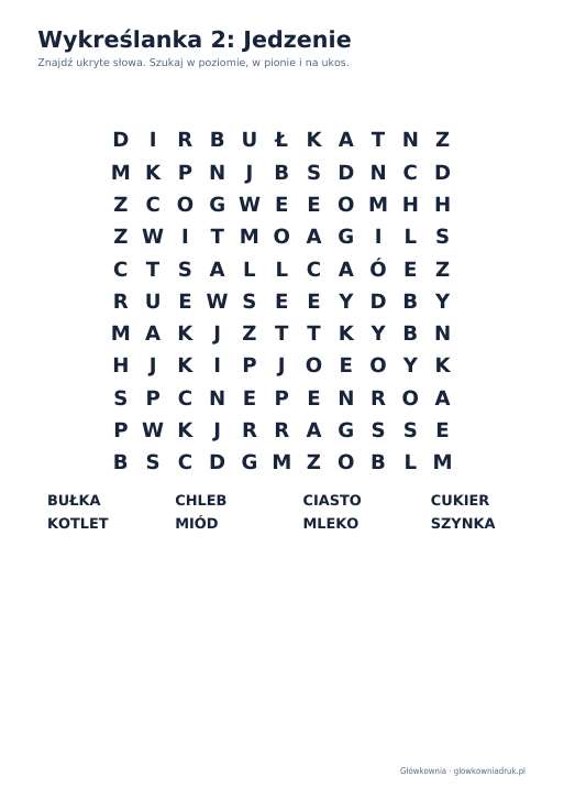 Wykreślanki: jedzenie – duży druk, zestaw 3