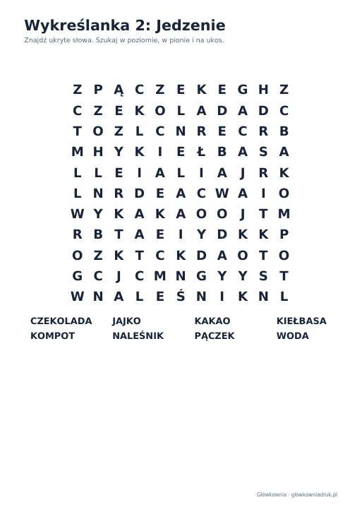Wykreślanki: jedzenie – duży druk, zestaw 4