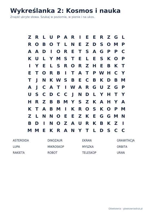 Wykreślanki: kosmos i nauka, zestaw 2