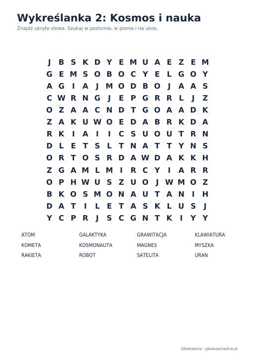 Wykreślanki: kosmos i nauka, zestaw 4