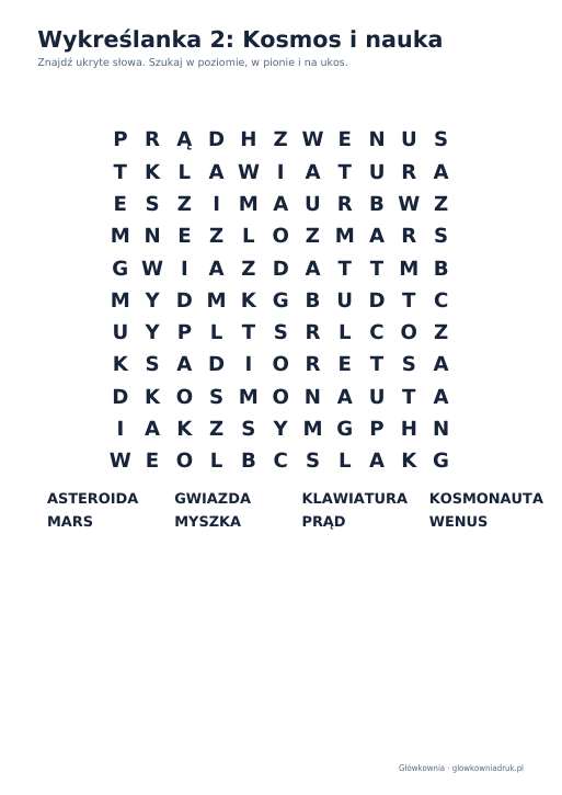 Wykreślanki: kosmos i nauka – duży druk, zestaw 3