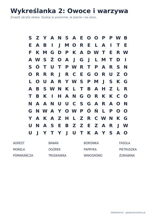 Wykreślanki: owoce i warzywa, zestaw 3