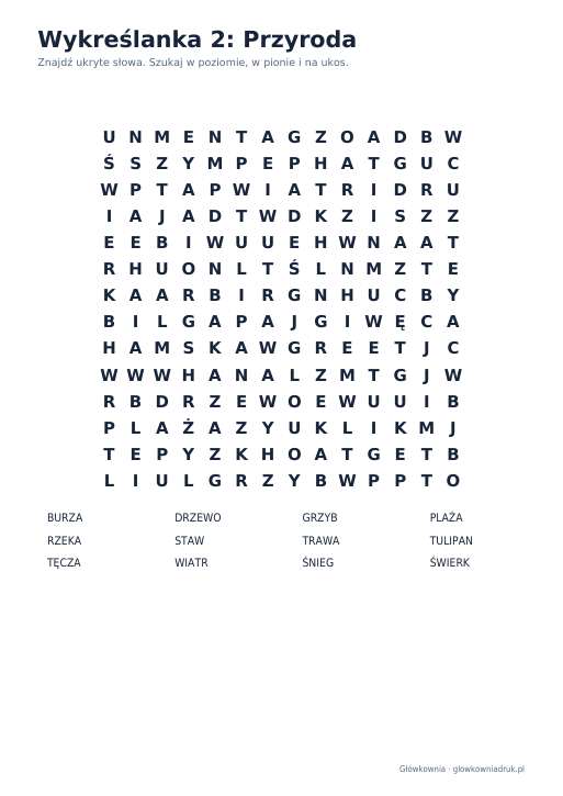 Wykreślanki: przyroda, zestaw 1