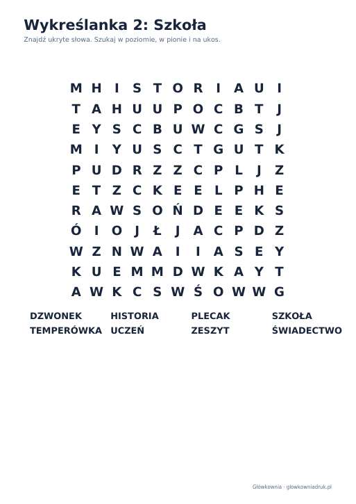 Wykreślanki: szkoła – duży druk, zestaw 3