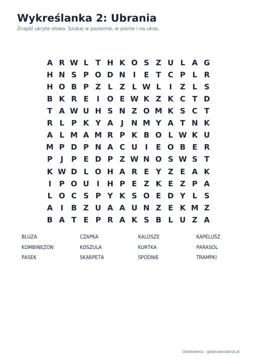 Wykreślanki: ubrania, zestaw 2