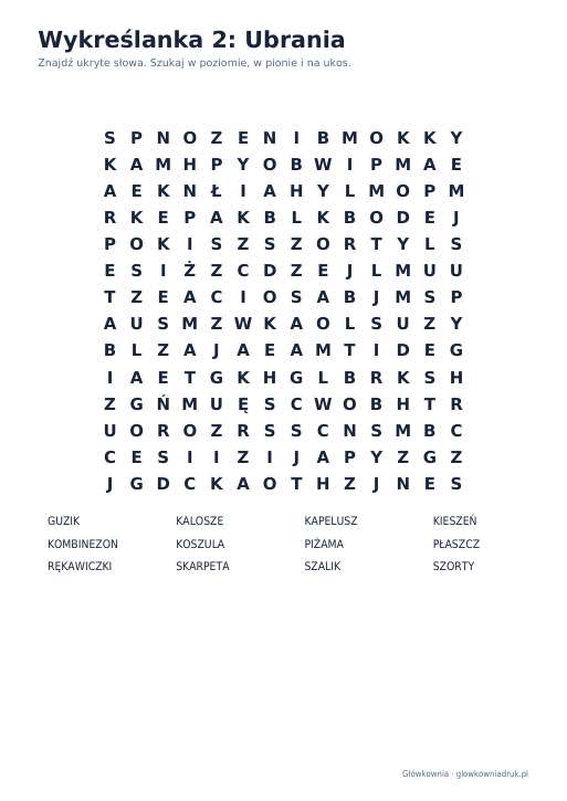 Wykreślanki: ubrania, zestaw 3