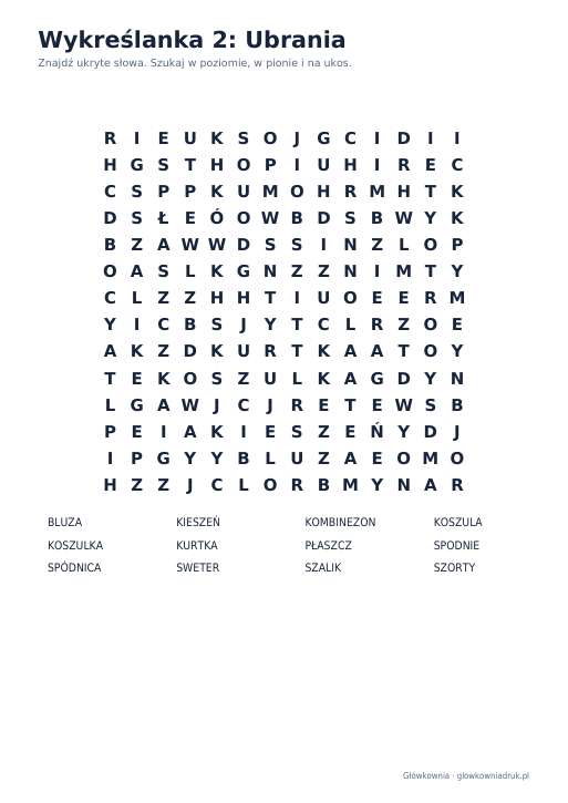 Wykreślanki: ubrania, zestaw 4