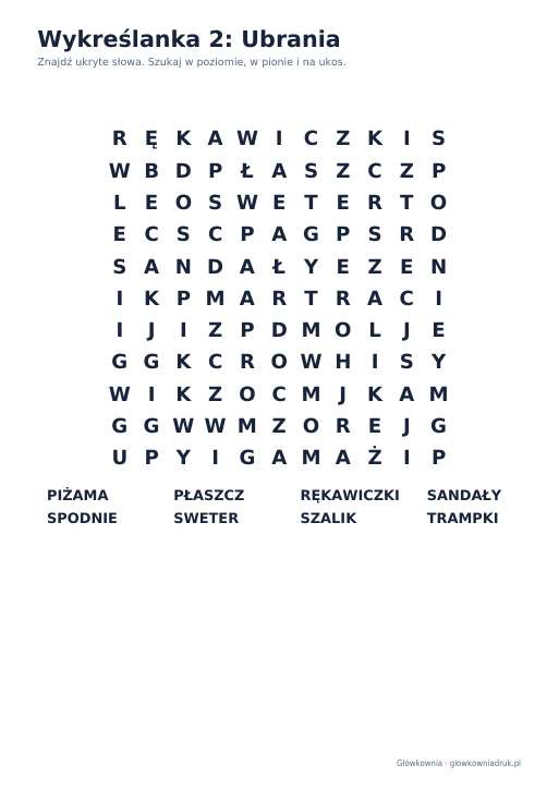 Wykreślanki: ubrania – duży druk, zestaw 3