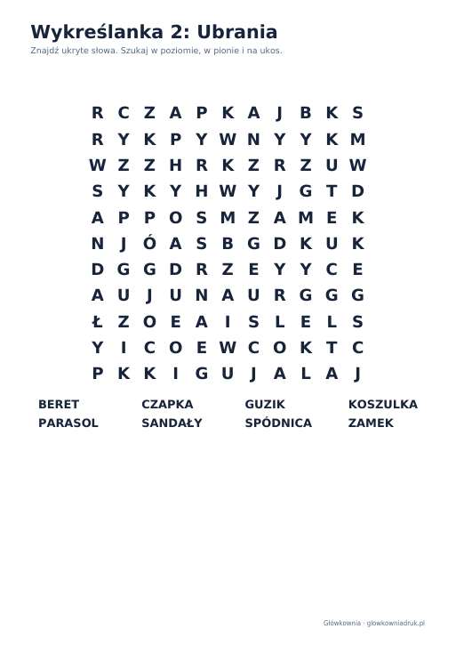 Wykreślanki: ubrania – duży druk, zestaw 4