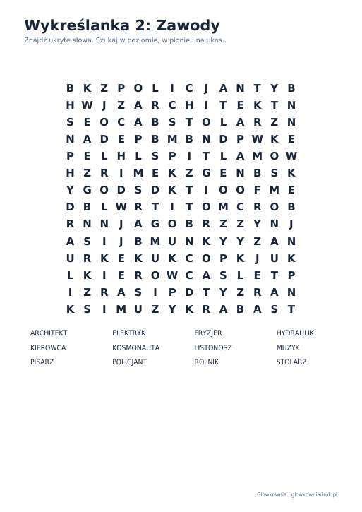 Wykreślanki: zawody, zestaw 3